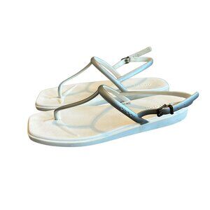 Crocs Miami White Sandals Silver Straps Flip Flop Thongs w/ Buckle Size 9 Womens